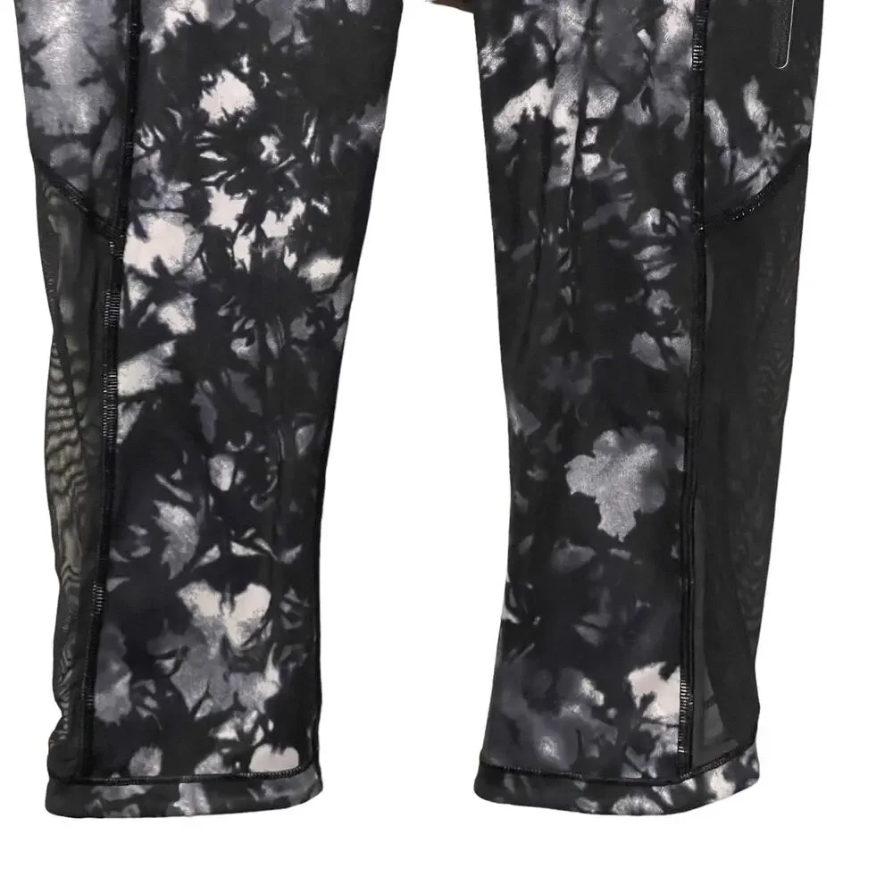 Lululemon athletica Black/White Abstract Floral Mesh Cropped Leggings